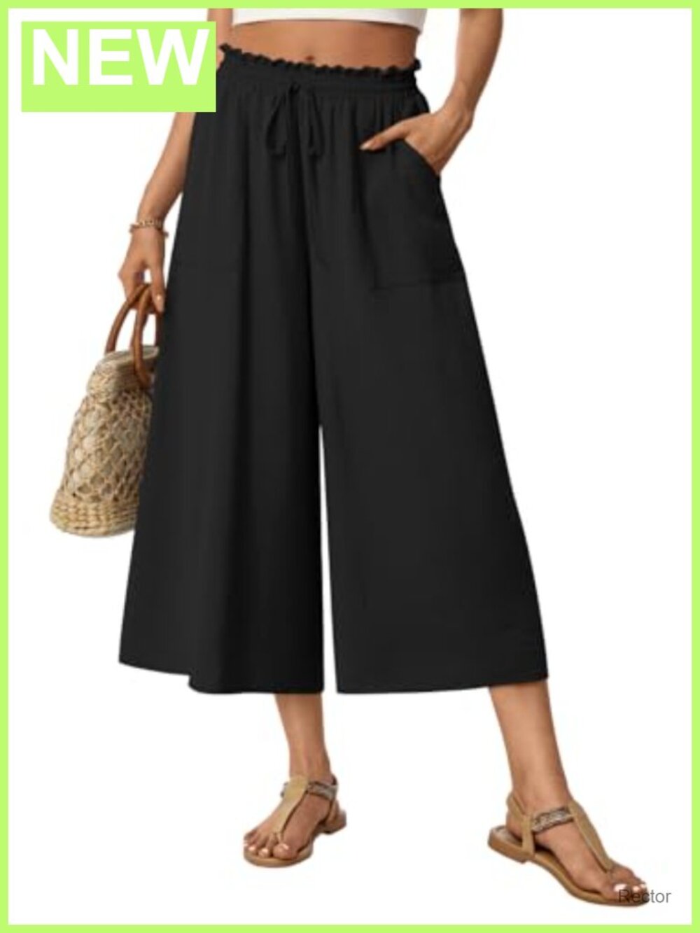 Womens Capri Palazzo Pants Wide Leg Gaucho High Rise Stretchy 100% Polyester